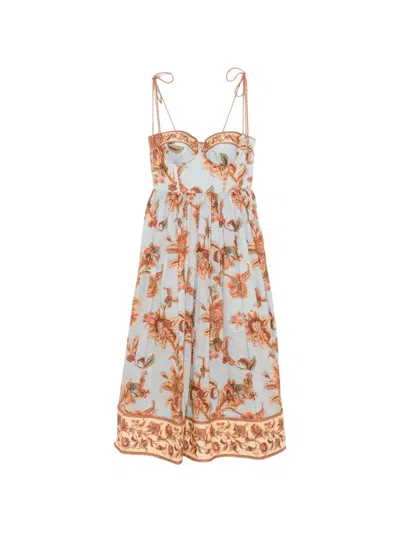 Zimmermann Womens Blue Jacobean Aster Corseted Printed Cotton Midi Dress In Multi