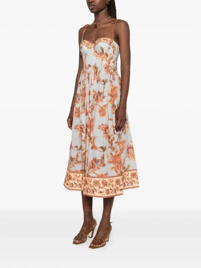 Zimmermann Womens Blue Jacobean Aster Corseted Printed Cotton Midi Dress In Multi