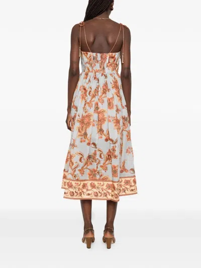 Zimmermann Womens Blue Jacobean Aster Corseted Printed Cotton Midi Dress In Multi