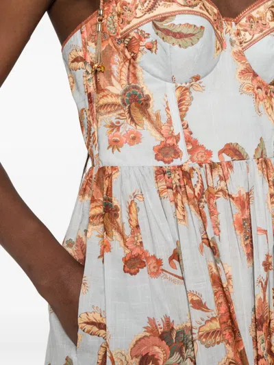 Zimmermann Womens Blue Jacobean Aster Corseted Printed Cotton Midi Dress In Multi