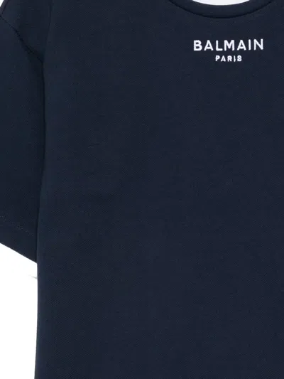 Balmain Logo-embroidered T-shirt In Blue