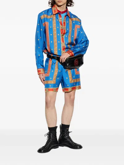 Versace Pattern-printed Twill Shorts In Blue