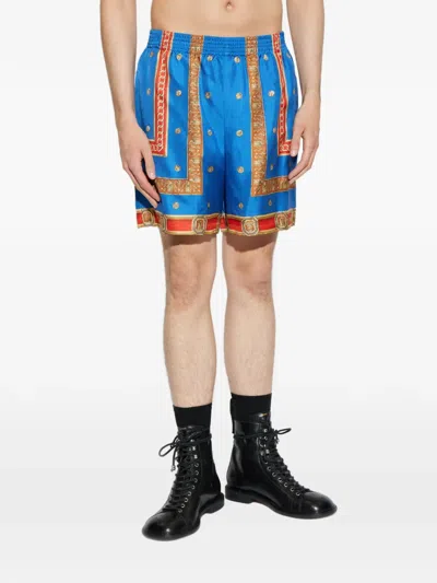 Versace Pattern-printed Twill Shorts In Blue