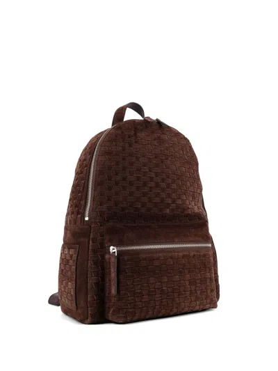 Orciani Suede Backpack Featuring Woven Texture Design In Brown