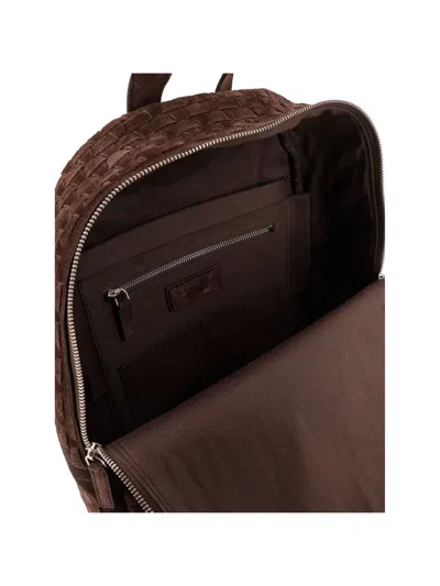 Orciani Suede Backpack Featuring Woven Texture Design In Brown