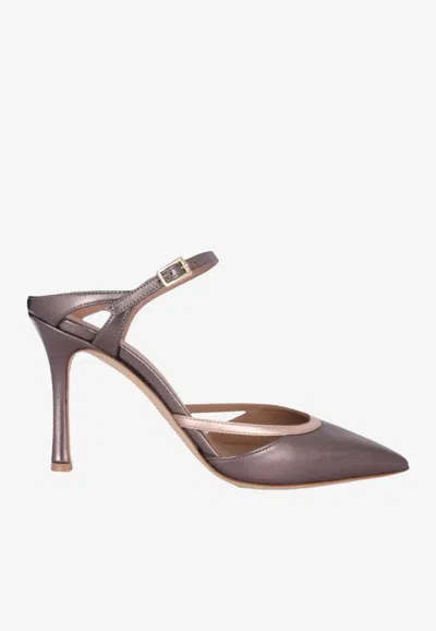 Malone Souliers 90mm Yola Metallic Leather Mule Pumps In Brown
