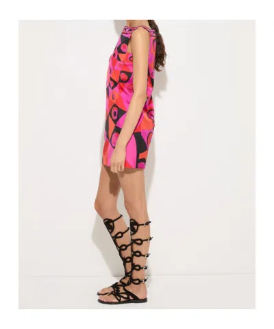 Pucci Fuchsia And Black Occhi-print Silk Twill Mini Dress In Multi