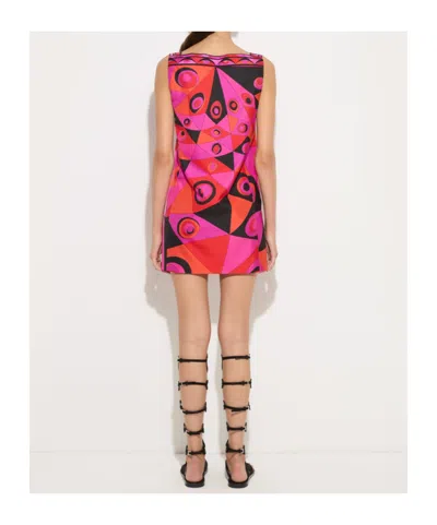 Pucci Fuchsia And Black Occhi-print Silk Twill Mini Dress In Multi
