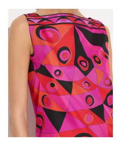 Pucci Fuchsia And Black Occhi-print Silk Twill Mini Dress In Multi