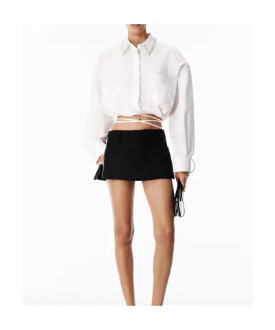 Alexander Wang Crystal Stud Crop Drawstring Waist Cotton Button-up Shirt In White