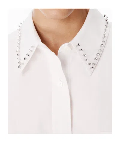 Alexander Wang Crystal Stud Crop Drawstring Waist Cotton Button-up Shirt In White