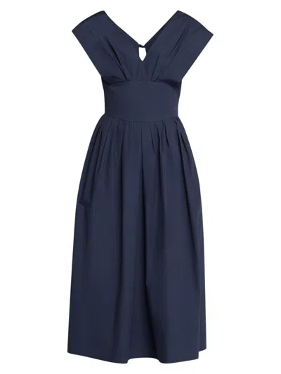 Rosie Assoulin In Full Bloom Gathered Cotton-taffeta Midi Dress In Blue