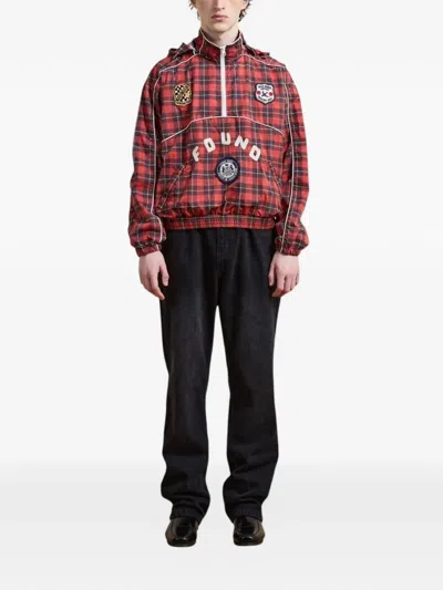Found Plaid Embroidered-patch Track Jacket In Red