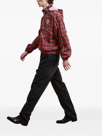 Found Plaid Embroidered-patch Track Jacket In Red