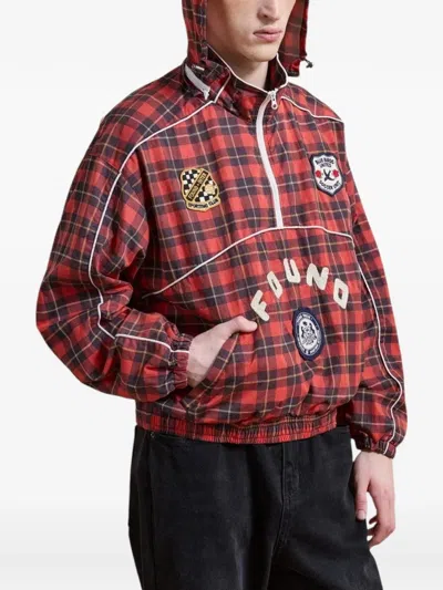 Found Plaid Embroidered-patch Track Jacket In Red