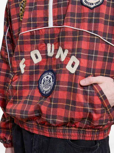 Found Plaid Embroidered-patch Track Jacket In Red