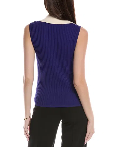 St John St. John Textured Rib Knit Collar Shell In Blue
