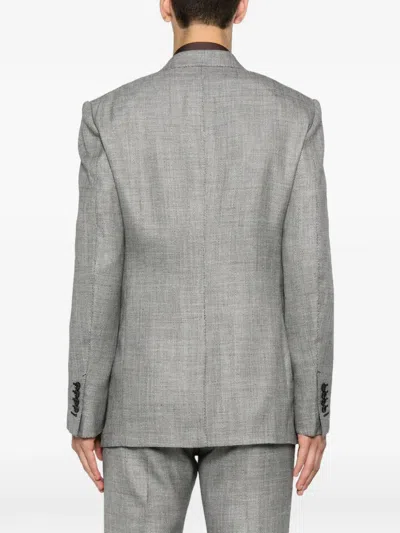 Tom Ford Herringbone Wool Silk Blend Tailored Blazer In Gray