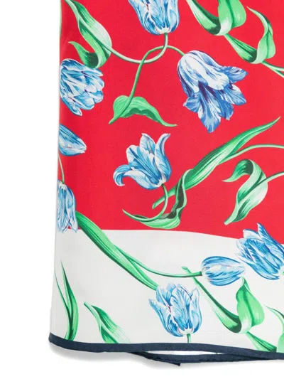 Kenzo Rectangular Lightweight Scarf Floral Pattern Design In Red