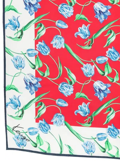 Kenzo Rectangular Lightweight Scarf Floral Pattern Design In Red