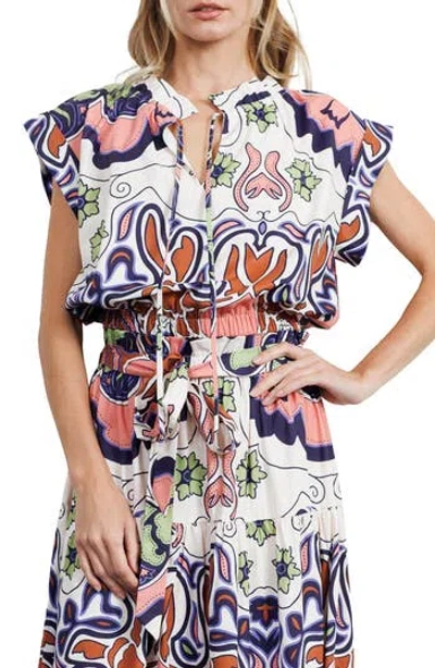 Ciebon Aliana Engineer Printed Pull Over Top In Multi In White