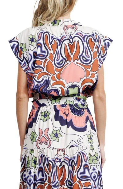 Ciebon Aliana Engineer Printed Pull Over Top In Multi In White