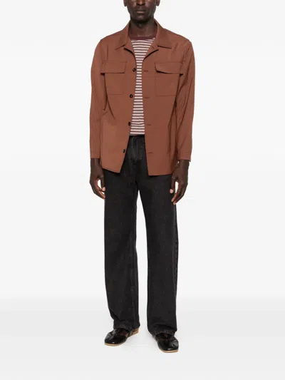 Michael Coal 제임스 버튼 포켓 오버셔츠 In Brown