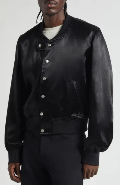 Jkeefer Hampton Satin Varsity Jacket In Black