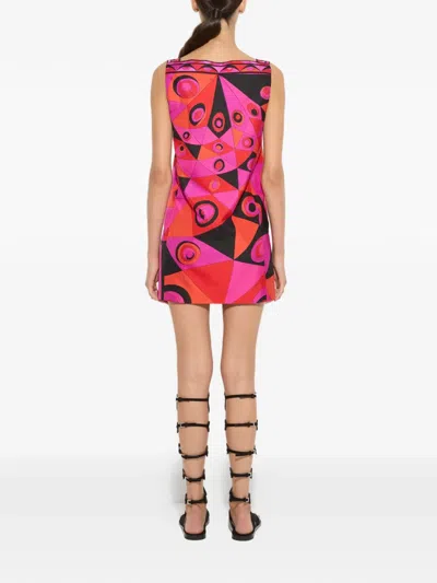Pucci Fuchsia And Black Occhi-print Silk Twill Mini Dress In Pink