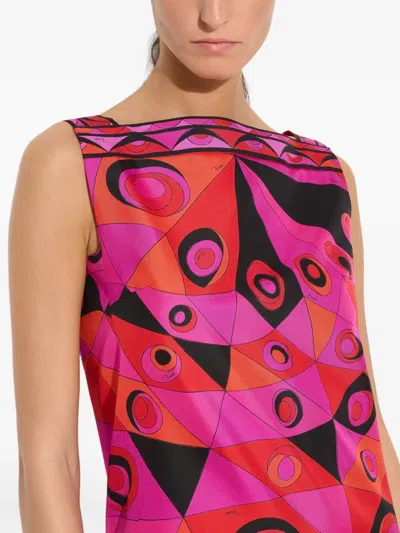 Pucci Fuchsia And Black Occhi-print Silk Twill Mini Dress In Pink