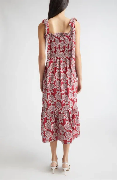 Erdem Floral Embroidered Tiered Cotton Blend Midi Sundress In Red