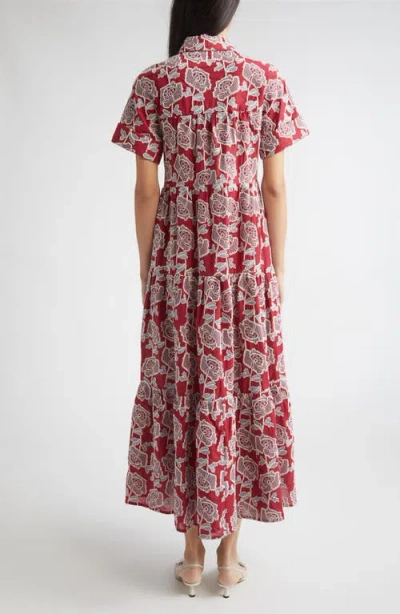 Erdem Womens Cherry Floral-embroidered Tiered Cotton-blend Midi Dress In Red