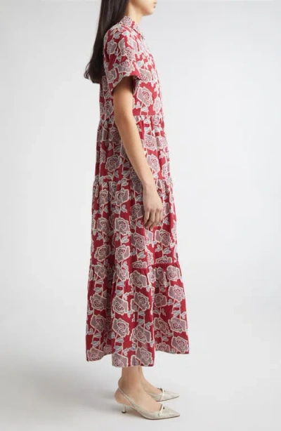Erdem Womens Cherry Floral-embroidered Tiered Cotton-blend Midi Dress In Red