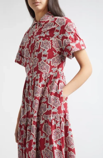 Erdem Womens Cherry Floral-embroidered Tiered Cotton-blend Midi Dress In Red