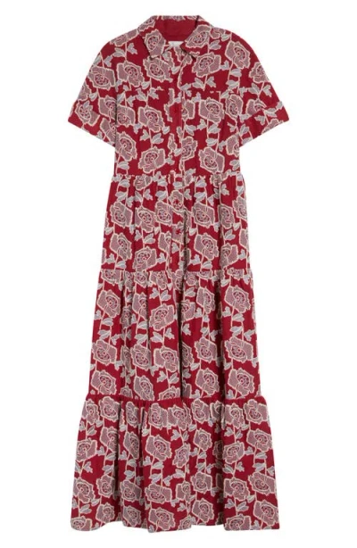 Erdem Womens Cherry Floral-embroidered Tiered Cotton-blend Midi Dress In Red