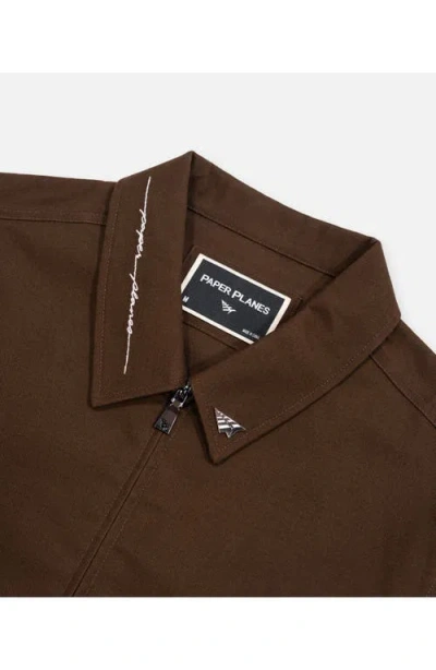 Paper Planes Script Logo Cotton Canvas Jacket In Brown