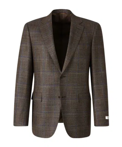 Canali Single-breasted Checked Blazer In Brown