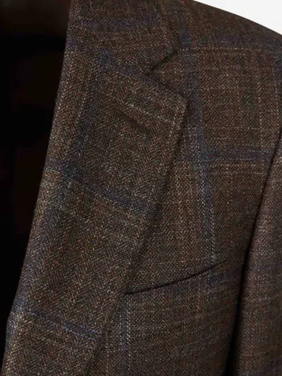 Canali Single-breasted Checked Blazer In Brown