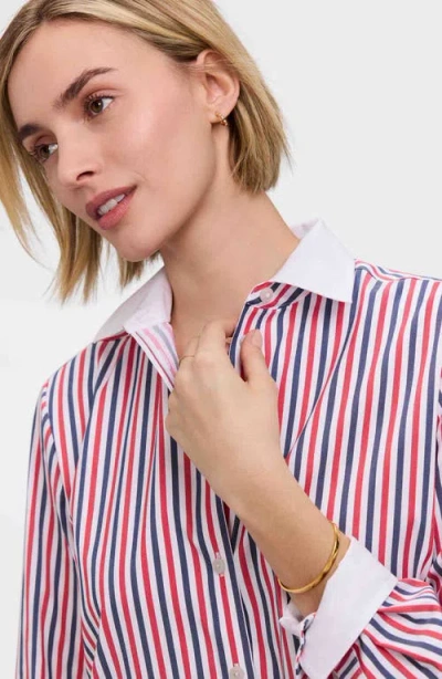 Foxcroft Stripe Boyfriend Button-up Shirt In Multi