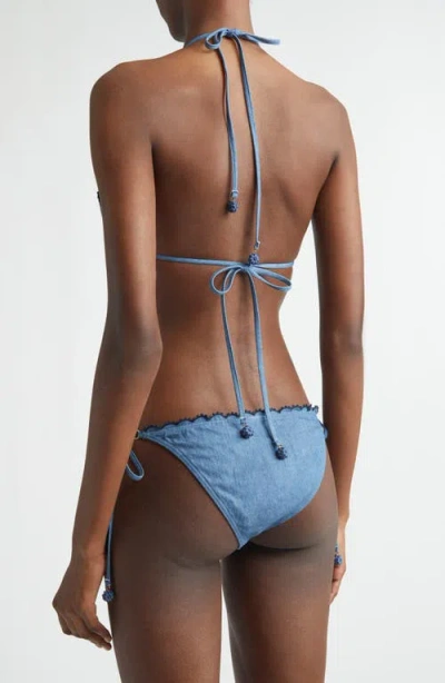 Zimmermann Aster Paisley Embroidered Denim Two-piece Swimsuit In Blue