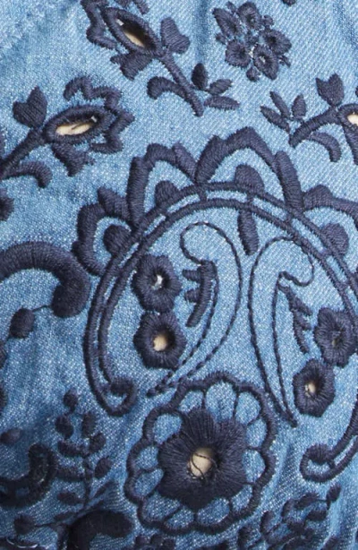 Zimmermann Aster Paisley Embroidered Denim Two-piece Swimsuit In Blue
