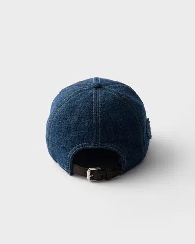 Prada Denim Baseball Cap In Blue