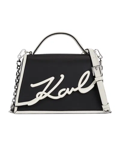 Karl Lagerfeld Signature Leather Top-handle Bag In Schwarz