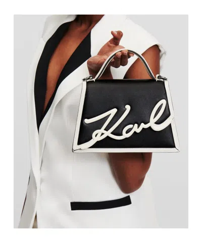 Karl Lagerfeld Signature Leather Top-handle Bag In Schwarz
