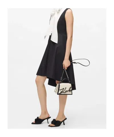 Karl Lagerfeld Signature Leather Top-handle Bag In White