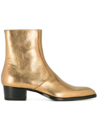 Saint Laurent Wyatt 40mm Men's Metallic Leather Ankle Boots, Gold