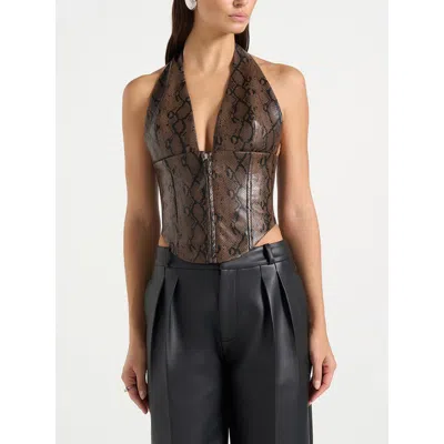 Manière De Voir Sloane Python-print Halterneck Corset Top In Brown