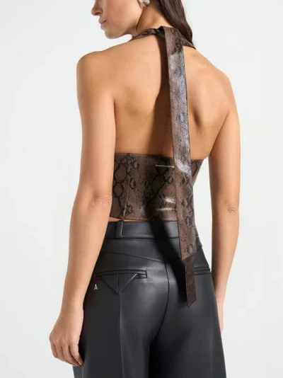 Manière De Voir Sloane Python-print Halterneck Corset Top In Brown