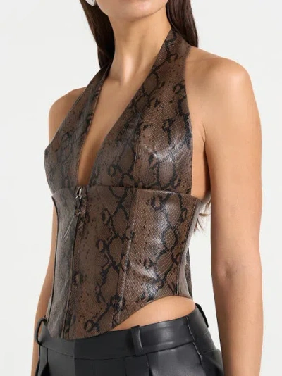 Manière De Voir Sloane Python-print Halterneck Corset Top In Brown