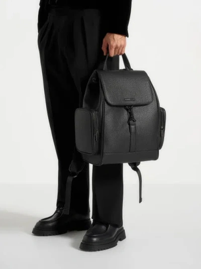 Manière De Voir Maloe Pebbled Leather Eiffel Clasp Backpack In Black
